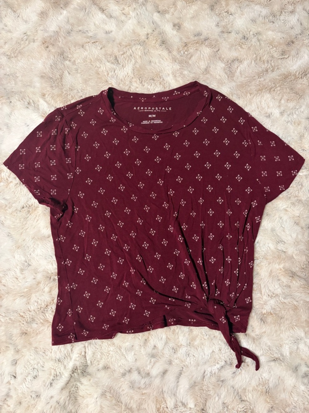 Aeropostale Women's Burgundy Short Sleeve Tie-Front Tee Size M